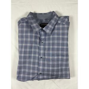 Men's Johnston & Murphy Blue Plaid Button Up Shirt Size XL